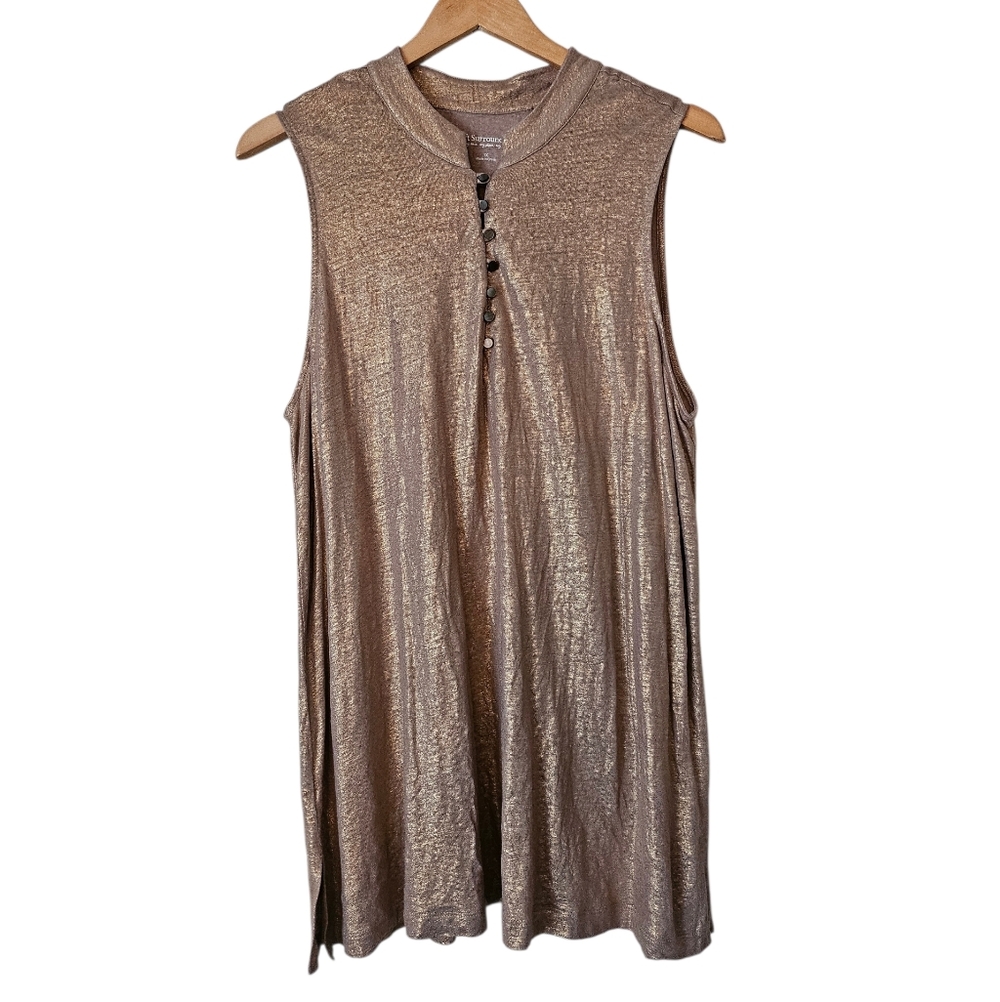 Soft Surroundings Gold Metallic Shimmer Holiday Linen Sleeveless Tunic Top, 1X
